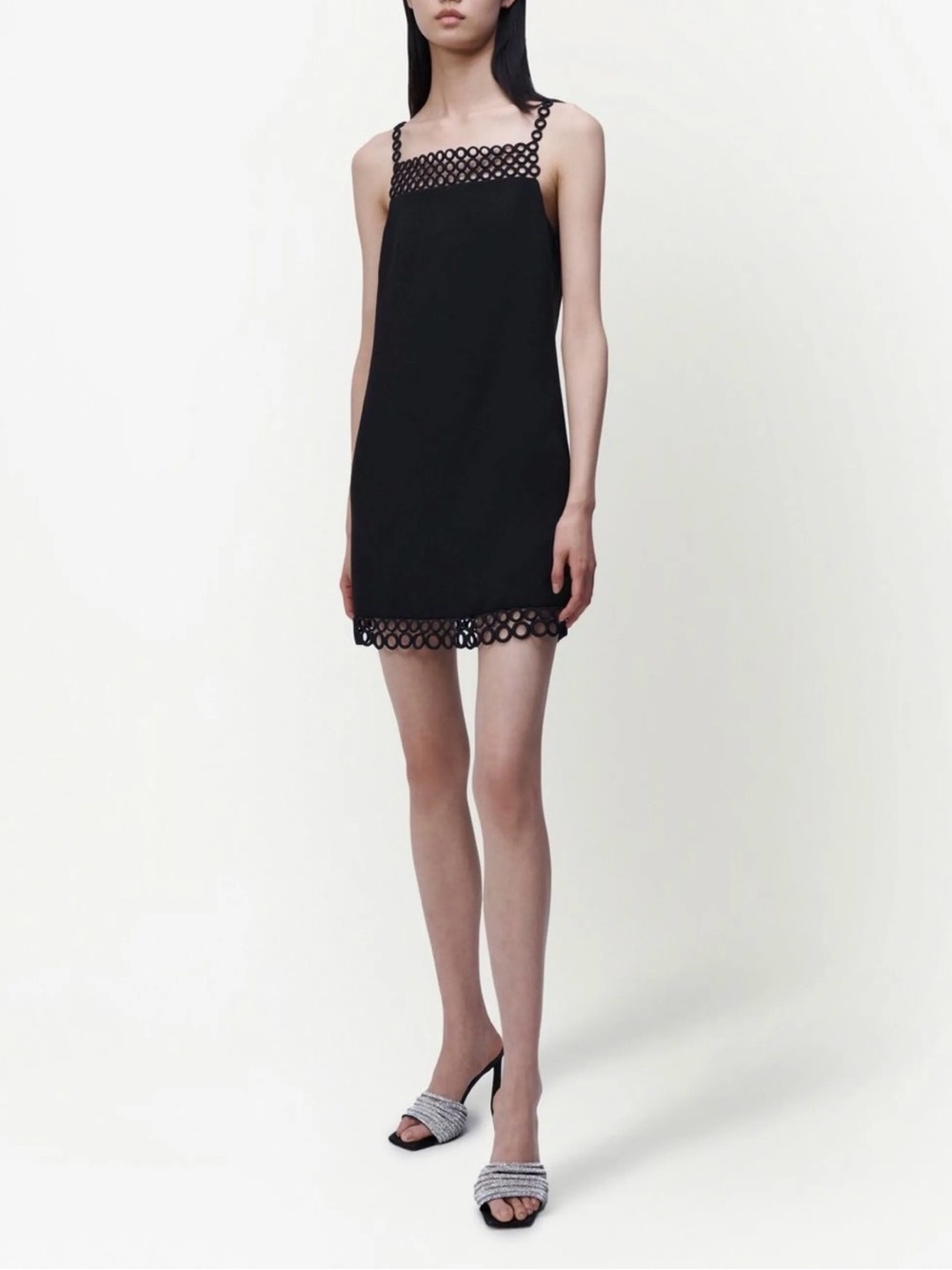 Jonathan Simkhai Black Marlie Crochet Ring Crepe Mini Cocktail Dress
